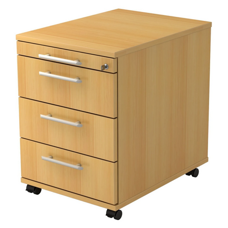 System Rollcontainer SIGNA AC30 in buchenfarbenem Dekor mit vier Schubladen und Relinggriffen von hjh OFFICE PRO