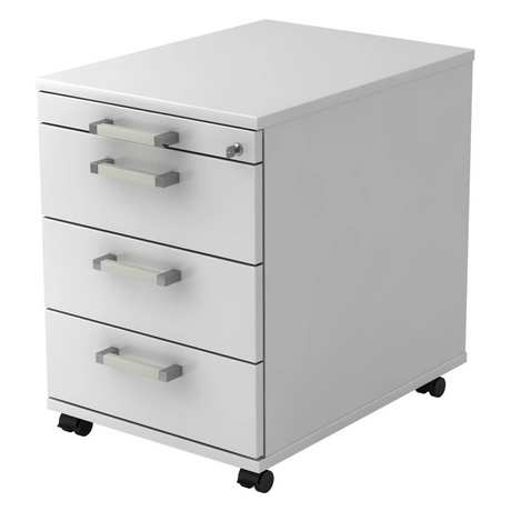 Weißer System Rollcontainer SIGNA AC30 aus Metall mit vier Schubladen und Chromgriffen von hjh OFFICE PRO