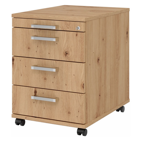 System Rollcontainer SIGNA AC30 in Asteiche-Optik mit drei Schubladen und Chromgriffen von hjh OFFICE PRO