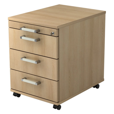 System Rollcontainer SIGNA AC30 in Eicheoptik mit vier Schubladen, Chromgriffen und Rollen von hjh OFFICE PRO