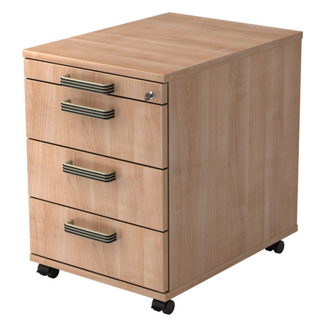 System Rollcontainer SIGNA AC30 in Nussbaum-Optik mit vier Schubladen und Streifengriffen von hjh OFFICE PRO