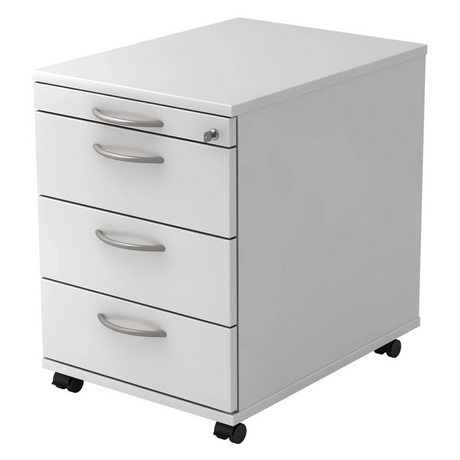 Weißer System Rollcontainer SIGNA AC30 aus Metall mit vier Schubladen und Bogengriffen von hjh OFFICE PRO
