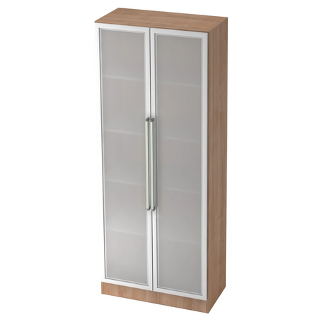 Aktenschrank SIGNA G 7100G in Nussbaum-Optik mit zwei mattierten Glastüren und Chromgriffen von hjh OFFICE PRO
