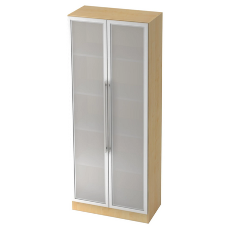 Aktenschrank SIGNA G 7100G in Ahornoptik mit zwei mattierten Glastüren und silbernen Relinggriffen von hjh OFFICE PRO