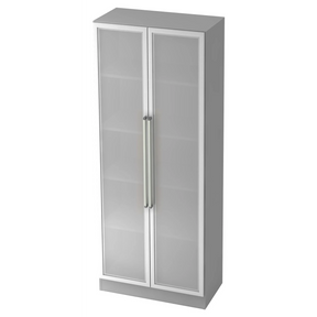 Grauer Aktenschrank SIGNA G 7100G mit zwei mattierten Glastüren und Chromgriffen von hjh OFFICE PRO