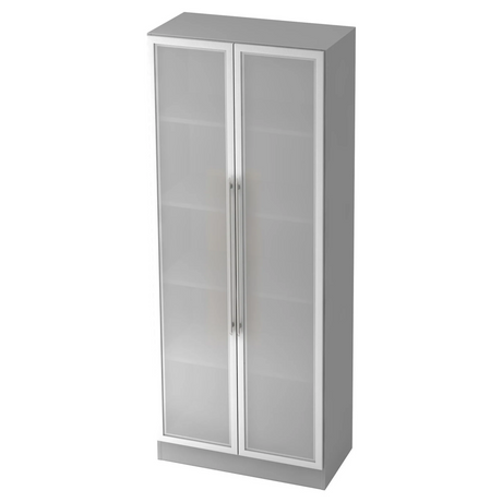 Grauer Aktenschrank SIGNA G 7100G mit zwei mattierten Glastüren und silbernen Relinggriffen von hjh OFFICE PRO