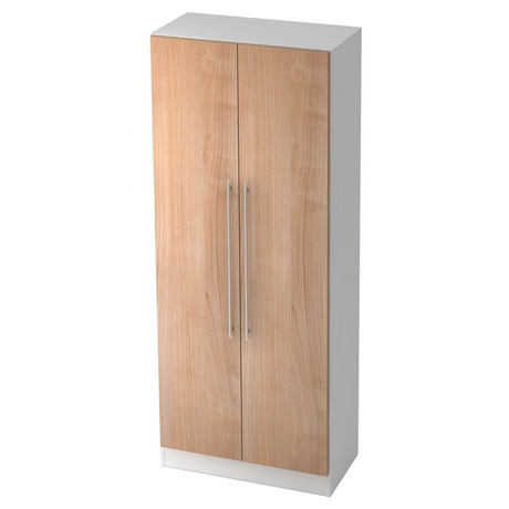 Schrank SIGNA G 7200 in Weiß und Nussbaumoptik mit zwei Türen und Relinggriffen von hjh OFFICE PRO