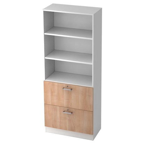 Regal SIGNA G 7300 in Weiß und Nussbaum mit zwei Schubladen und Chromgriffen von hjh OFFICE PRO