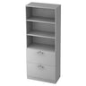 Graues Regal SIGNA G 7300 mit drei offenen Ablagefächern und zwei Schubladen mit Chromgriffen von hjh OFFICE PRO