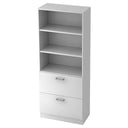 Weißes Regal SIGNA G 7300 mit drei offenen Fächern, zwei Schubladen und Chromgriffen von hjh OFFICE PRO