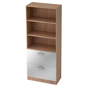 Regal SIGNA G 7300 in Nussbaum-Optik mit drei offenen Fächern und zwei silbernen Schubladen von hjh OFFICE PRO