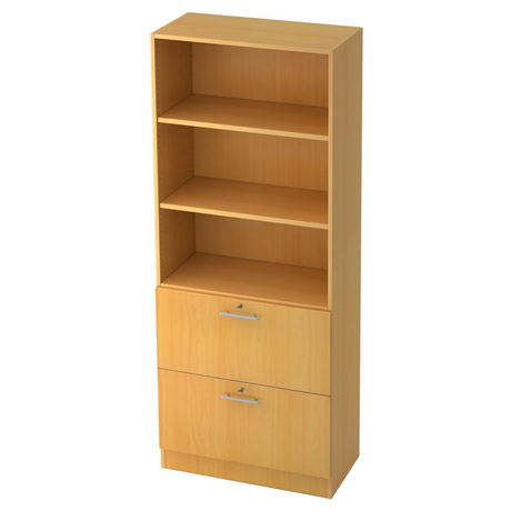 Regalschrank SIGNA G 7300 aus buchenfarbenem Kunststoff mit drei offenen Fächern und zwei Schubladen von hjh OFFICE PRO