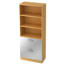 Regal SIGNA G 7300 aus buchefarbenem Holz mit zwei silbernen Schubladen und Chromgriffen von hjh OFFICE PRO