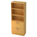 Regal SIGNA G 7300 in Buche-Optik mit drei offenen Fächern und zwei Schubladen mit Chromgriffen von hjh OFFICE PRO