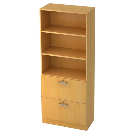 Regal SIGNA G 7300 in Buche-Optik mit drei offenen Fächern und zwei Schubladen mit Chromgriffen von hjh OFFICE PRO