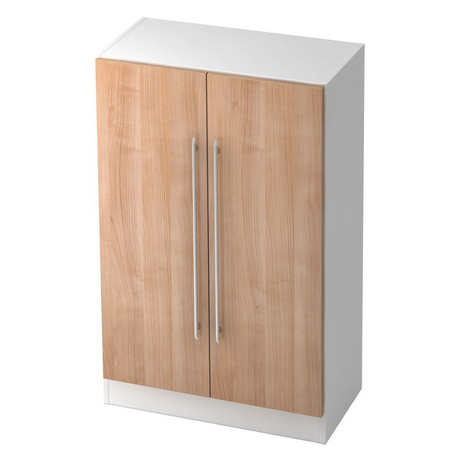 Schrank SIGNA G 7550 in Weiß und Nussbaum mit zwei Türen und Relinggriffen von hjh OFFICE PRO