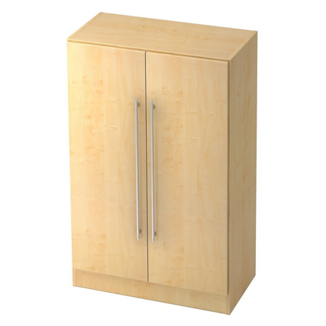 Schrank SIGNA G 7550 in Ahorn-Optik mit zwei Türen und silberfarbenen Relinggriffen von hjh OFFICE PRO
