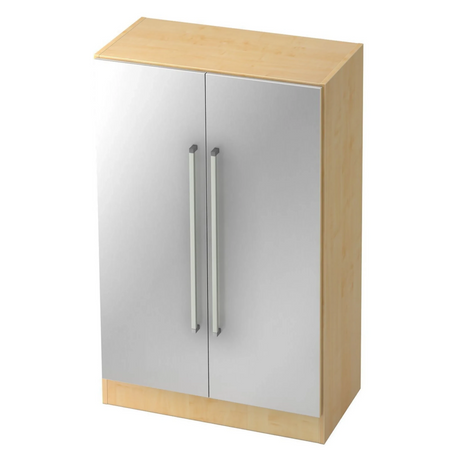 Schrank SIGNA G 7550 aus hellem Ahornholz mit silbernen Metalltüren und Chromgriffen von hjh OFFICE PRO