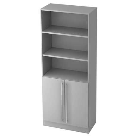 Graues Regal SIGNA G 7700 aus Kunststoff mit drei offenen Ablagen und einem Schrank mit Relinggriffen von hjh OFFICE PRO