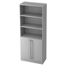 Graues Regal SIGNA G 7700 mit drei offenen Ablagen und einem Unterschrank mit Chromgriffen von hjh OFFICE PRO