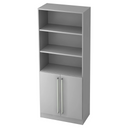 Graues Regal SIGNA G 7700 mit drei offenen Ablagen und einem Unterschrank mit Chromgriffen von hjh OFFICE PRO