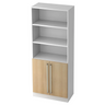 Regal SIGNA G 7700 in Weiß und Eiche mit drei offenen Fächern und einem Schrank mit Chromgriffen von hjh OFFICE PRO