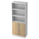 Regal SIGNA G 7700 in Weiß und Eiche mit drei offenen Fächern und einem Schrank mit Chromgriffen von hjh OFFICE PRO