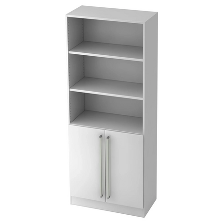 Weißes Regal SIGNA G 7700 mit drei offenen Ablagefächern und einem Schrank mit Chromgriffen von hjh OFFICE PRO