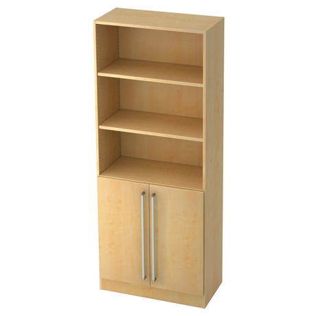 Regal SIGNA G 7700 in Ahorn-Optik mit drei offenen Fächern und einem Zweitürschrank mit Chromgriffen von hjh OFFICE PRO