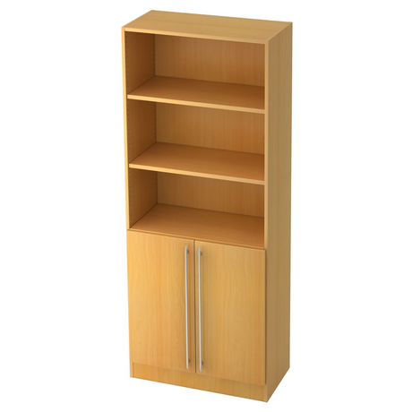 Regal SIGNA G 7700 in Buche-Optik mit zwei offenen Fächern und einem Schrank mit Relinggriffen von hjh OFFICE PRO