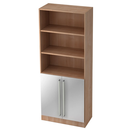 Regal SIGNA G 7700 in Nussbaum-Optik mit silbernen Schranktüren und zwei Chromgriffen von hjh OFFICE PRO