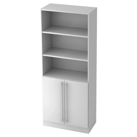 Weißes Regal SIGNA G 7700 aus Kunststoff mit drei offenen Fächern und einem Schrank mit Relinggriffen von hjh OFFICE PRO