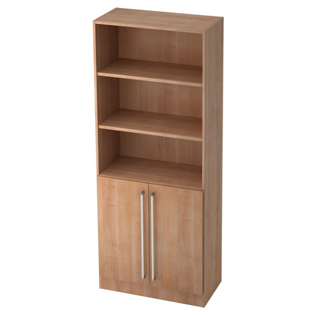 Regalschrank SIGNA G 7700 in Nussbaum-Optik mit offenen Fächern und zwei Türen mit Chromgriffen von hjh OFFICE PRO