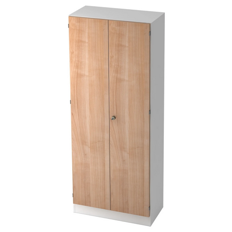 Schrank SIGNA K 6100 SG mit weißem Korpus und Fronten in Nussbaum-Optik von hjh OFFICE PRO