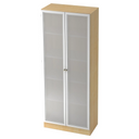 Aktenschrank SIGNA K 6100G SG in Ahorn-Optik mit zwei mattierten Glastüren und silbernen Rahmen von hjh OFFICE PRO