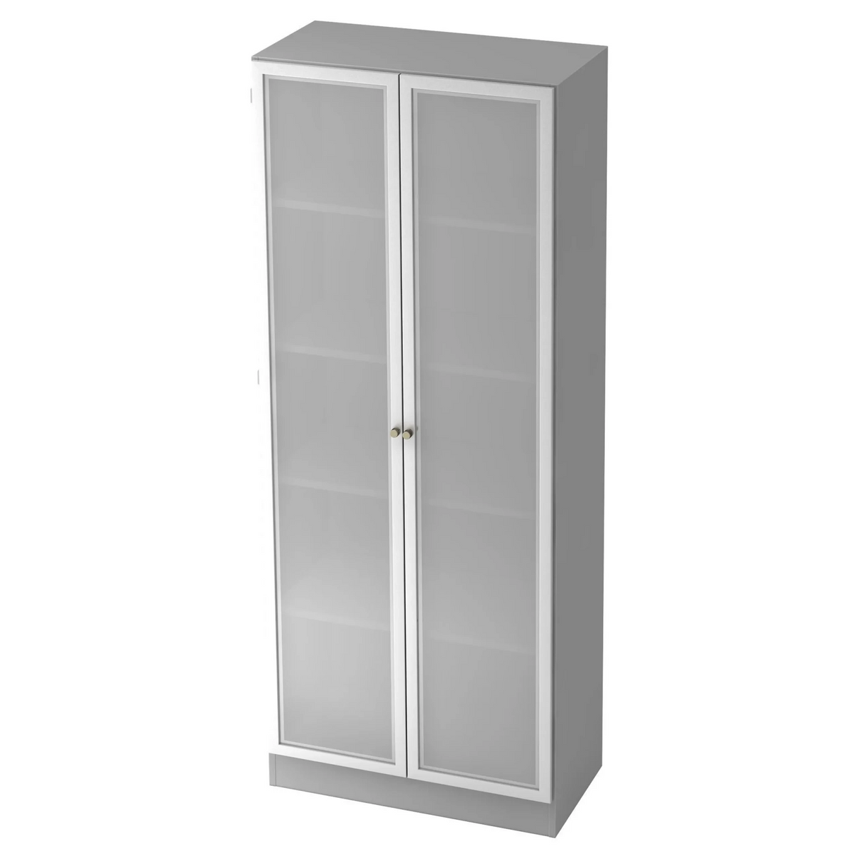Grauer Aktenschrank SIGNA K 6100G SG mit zwei matten Glastüren und silbernen Griffen von hjh OFFICE PRO