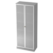 Grauer Aktenschrank SIGNA K 6100G SG mit zwei matten Glastüren und silbernen Griffen von hjh OFFICE PRO