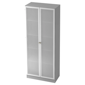 Grauer Aktenschrank SIGNA K 6100G SG mit zwei matten Glastüren und silbernen Griffen von hjh OFFICE PRO