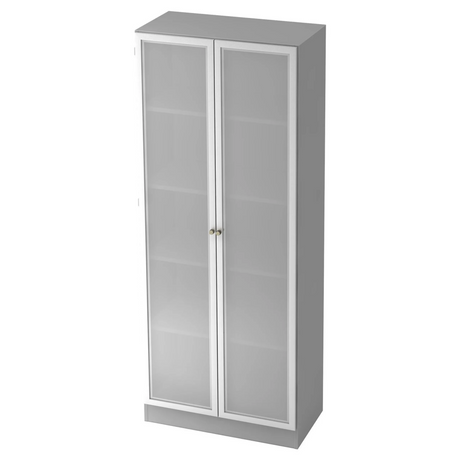 Grauer Aktenschrank SIGNA K 6100G SG mit zwei matten Glastüren und silbernen Griffen von hjh OFFICE PRO