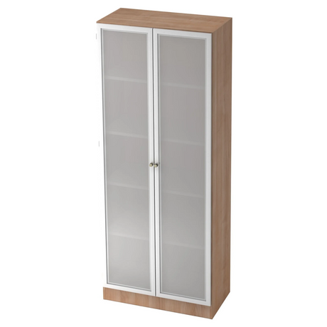 Aktenschrank SIGNA K 6100G SG in Nussbaum-Optik mit zwei mattierten Glastüren in Silber von hjh OFFICE PRO