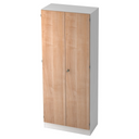 Schrank SIGNA K 6200 SG in Weiß mit Fronten in Nussbaum-Optik und einem Schloss von hjh OFFICE PRO