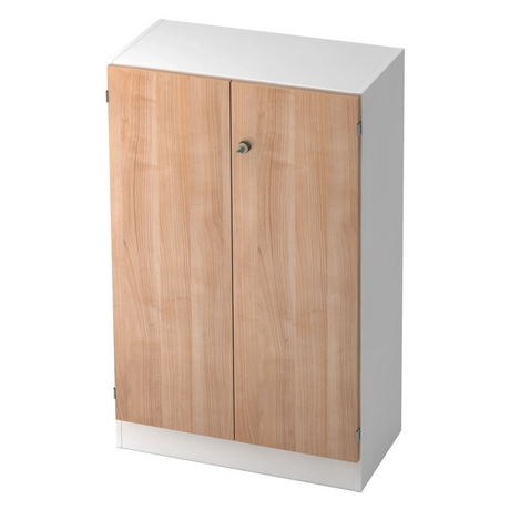 Schrank SIGNA K 6550 SG in Weiß mit zwei Fronten in Nussbaum-Optik und einem Schloss von hjh OFFICE PRO
