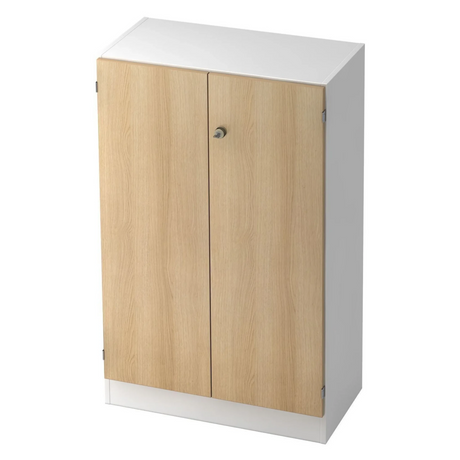 Schrank SIGNA K 6550 SG in Weiß und Eiche mit zwei Türen und einem Schloss von hjh OFFICE PRO