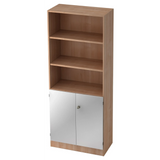 Regal SIGNA K 6770 SG in Nussbaum-Optik mit drei offenen Fächern und einem silbernen Schrankunterschrank von hjh OFFICE PRO
