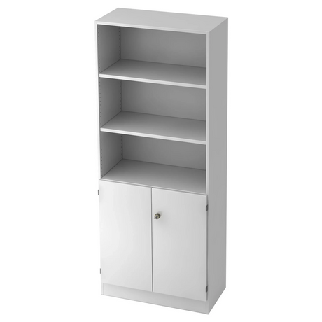 Weißes Regal SIGNA K 6770 SG mit drei offenen Fächern und einem abgeschlossenen Schrankunterschrank von hjh OFFICE PRO