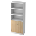 Regal SIGNA K 6770 SG in Weiß und Eiche mit drei offenen Ablagen und einem zweitürigen Unterschrank von hjh OFFICE PRO