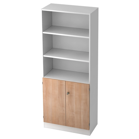 Regal SIGNA K 6770 SG in Weiß mit drei offenen Fächern und einem nussbaumfarbenen Unterschrank von hjh OFFICE PRO