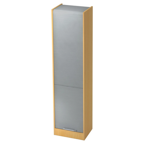 Schrank SIGNA R 50 in Buche-Optik mit silberfarbenen Lamellentüren und Relinggriff von hjh OFFICE PRO