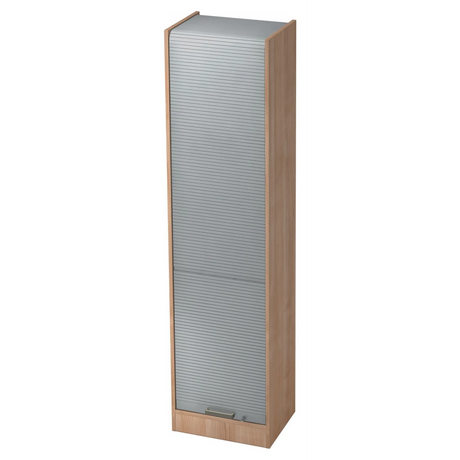 Schrank SIGNA R 50 in Nussbaum-Optik mit silbernem Kunststoff-Rollladen von hjh OFFICE PRO