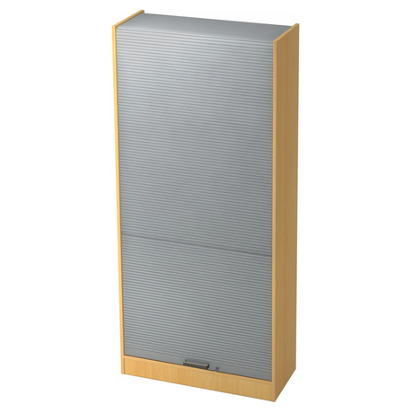 Aktenschrank SIGNA R 90 in Buche-Optik mit silberfarbenen Kunststoff-Lamellentüren von hjh OFFICE PRO